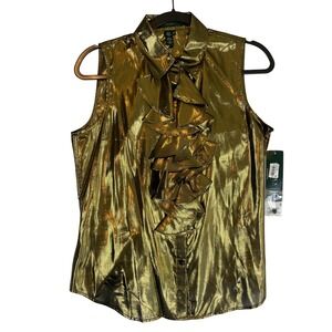 LAUREN Ralph Lauren Petite Gold Metallic Ruffle Sleeveless Blouse Top‎ 8P